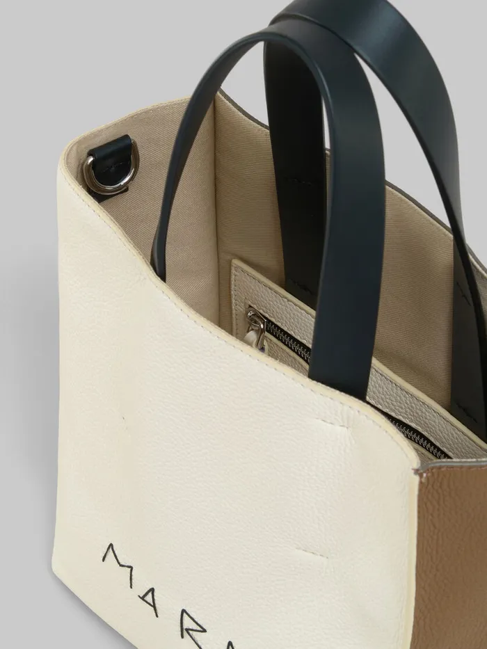 Museo Soft Mini Bag In Ivory And Brown Leather With Marni Mending Women Marni Tote Bags