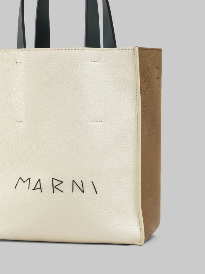 Museo Soft Mini Bag In Ivory And Brown Leather With Marni Mending Women Marni Tote Bags