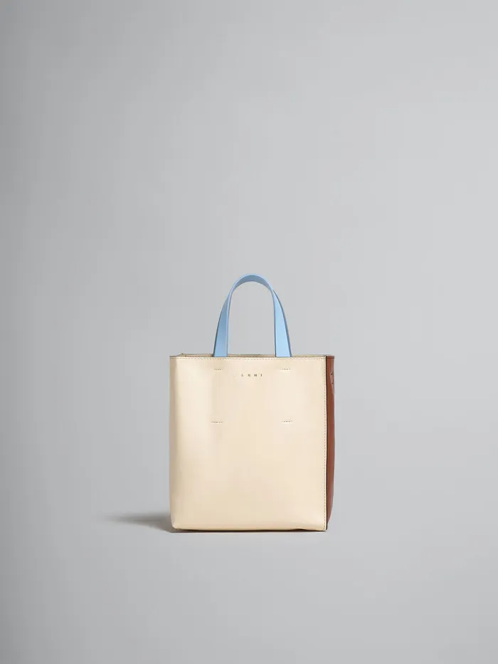 Museo Soft Mini Bag In White Brown And Light Blue Leather Women Marni Tote Bags