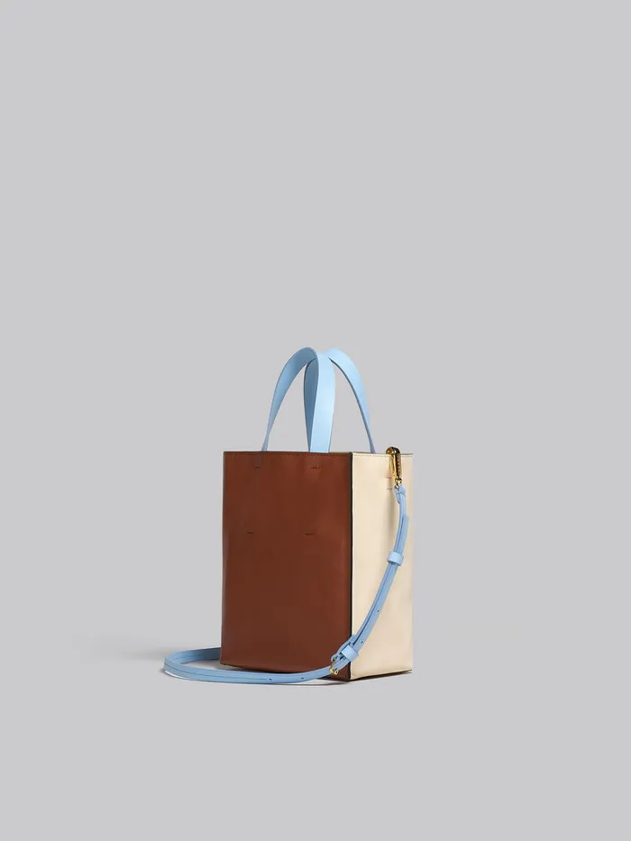 Museo Soft Mini Bag In White Brown And Light Blue Leather Women Marni Tote Bags