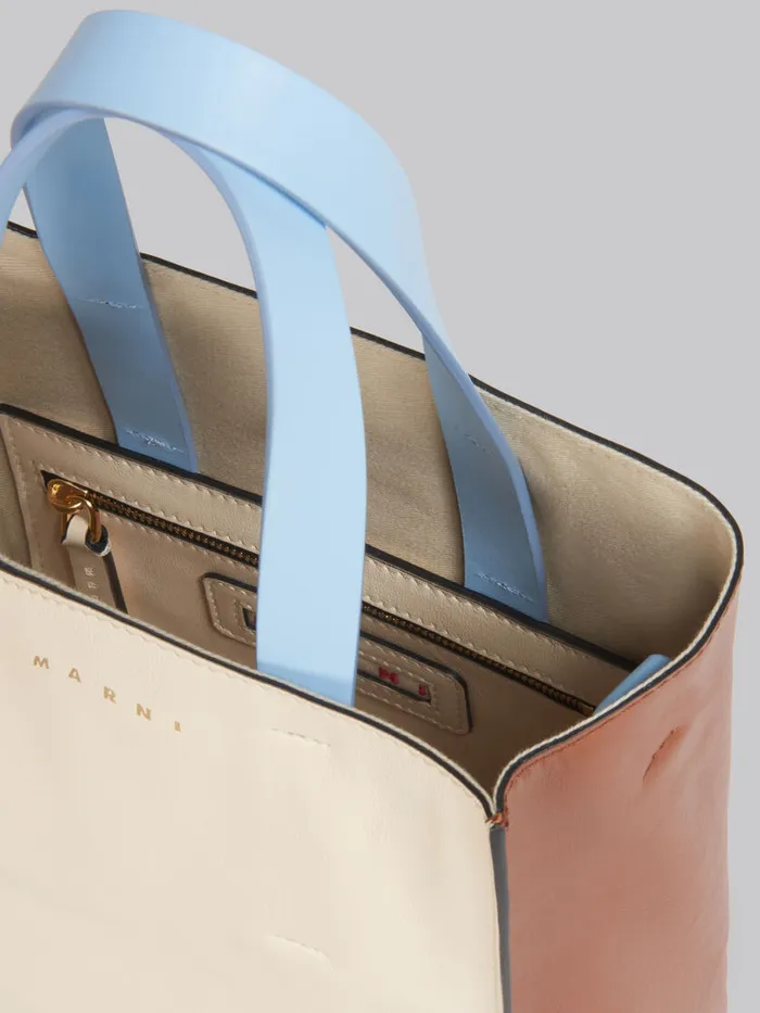 Museo Soft Mini Bag In White Brown And Light Blue Leather Women Marni Tote Bags