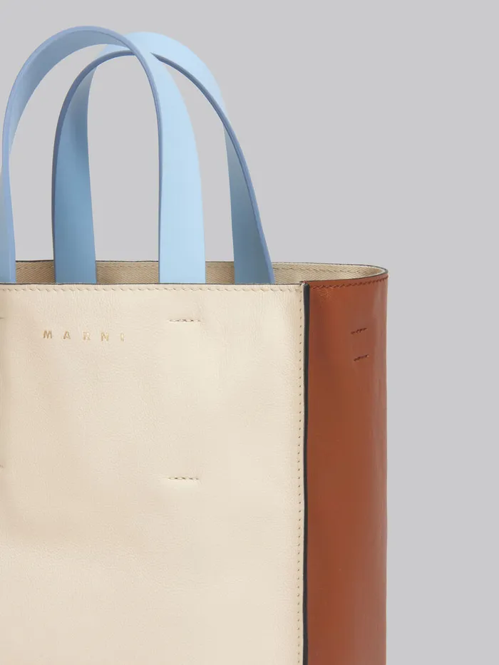 Museo Soft Mini Bag In White Brown And Light Blue Leather Women Marni Tote Bags