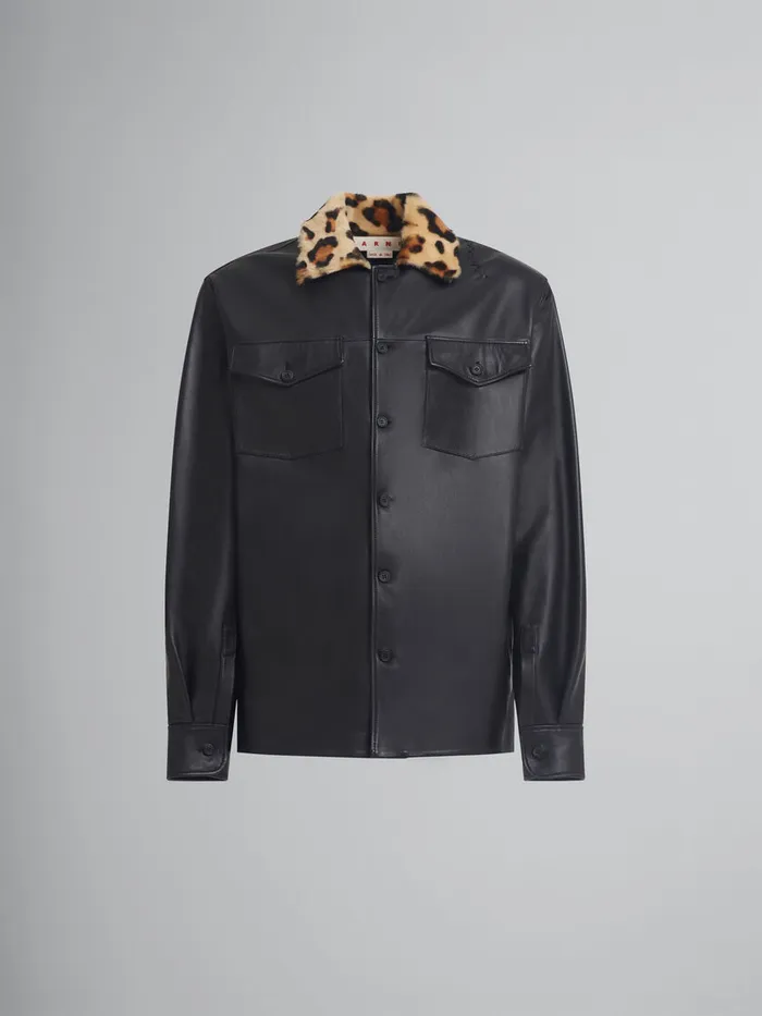 Nappa Leather Shirt With Animalier Shearling Collar Men Marni Tops and TShirts