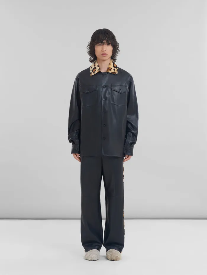 Nappa Leather Shirt With Animalier Shearling Collar Men Marni Tops and TShirts