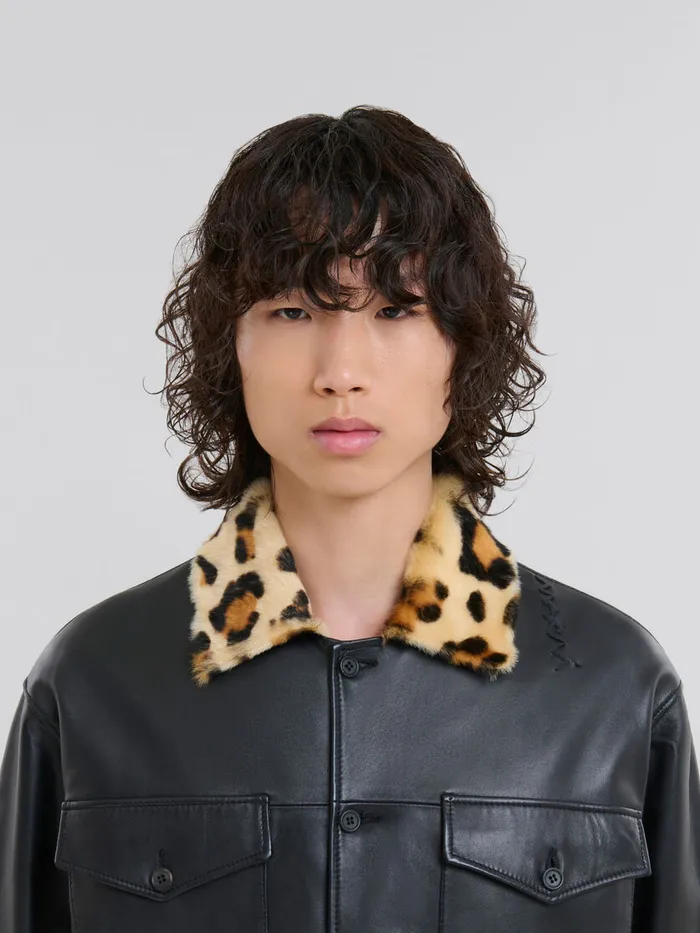 Nappa Leather Shirt With Animalier Shearling Collar Men Marni Tops and TShirts