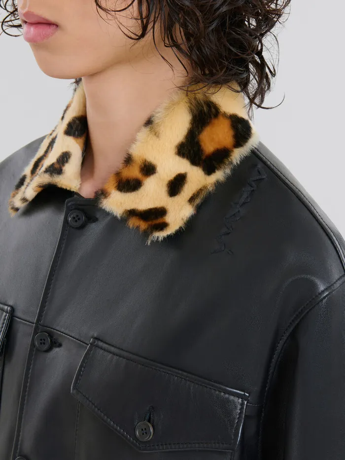 Nappa Leather Shirt With Animalier Shearling Collar Men Marni Tops and TShirts