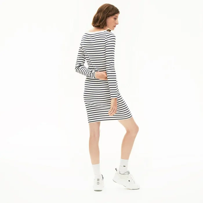 Nautical Ribbed Cotton Dress WhiteNavy Blue Womens Lacoste Dresses and Skirts Near Me
