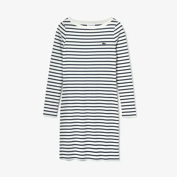 Nautical Ribbed Cotton Dress WhiteNavy Blue Womens Lacoste Dresses and Skirts Near Me