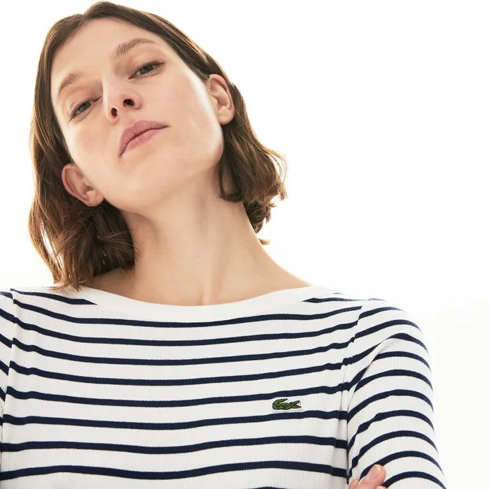 Nautical Ribbed Cotton Dress WhiteNavy Blue Womens Lacoste Dresses and Skirts Near Me