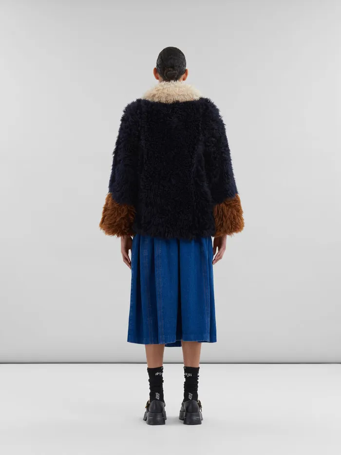 Navy Longhair Shearling Jacket With Contrast Trims Women Marni Coats and Jackets