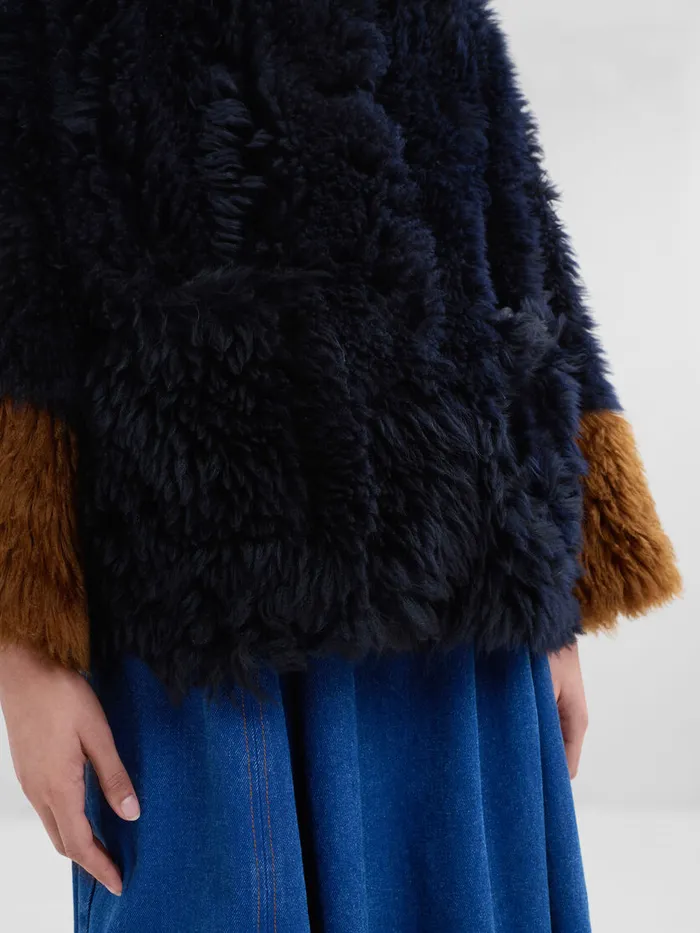 Navy Longhair Shearling Jacket With Contrast Trims Women Marni Coats and Jackets