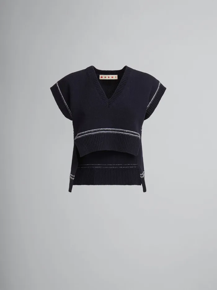Navy Virgin Wool Vest With Marni Intarsia Women Marni Knitwear
