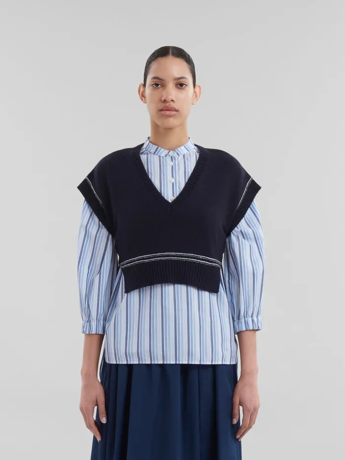 Navy Virgin Wool Vest With Marni Intarsia Women Marni Knitwear