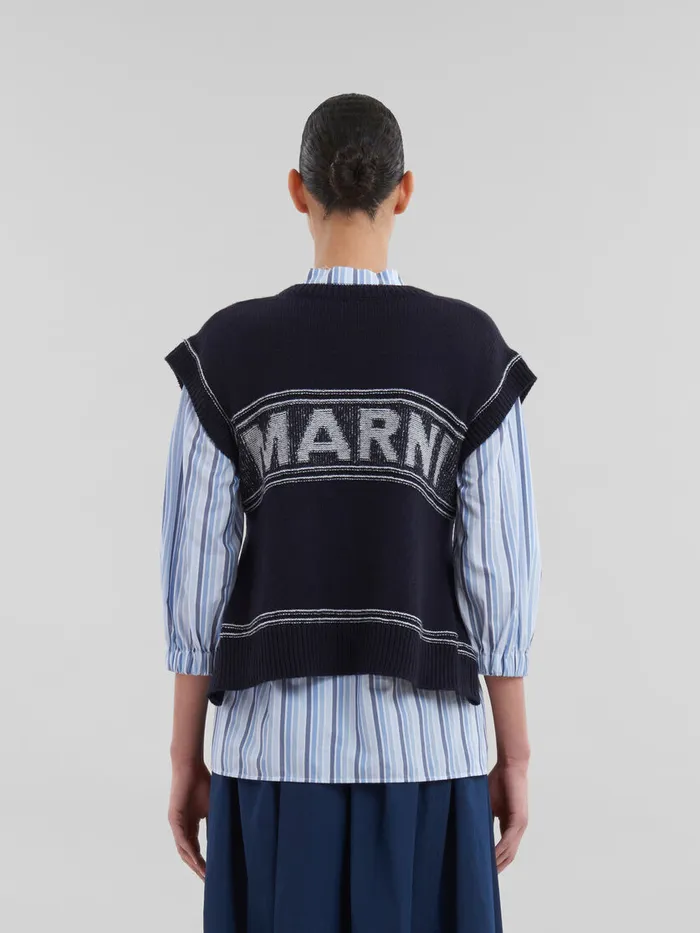 Navy Virgin Wool Vest With Marni Intarsia Women Marni Knitwear