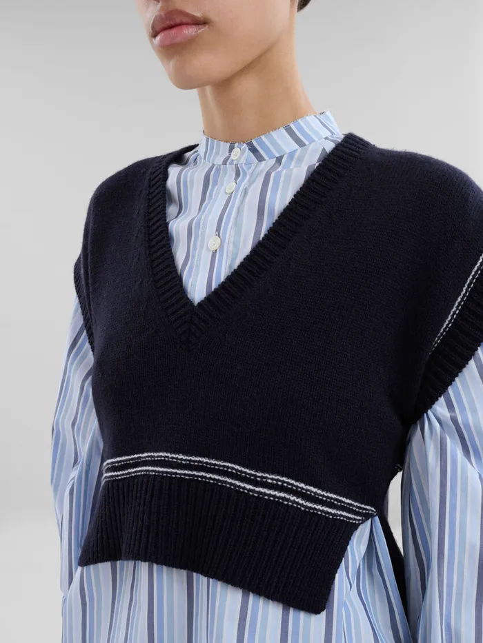 Navy Virgin Wool Vest With Marni Intarsia Women Marni Knitwear
