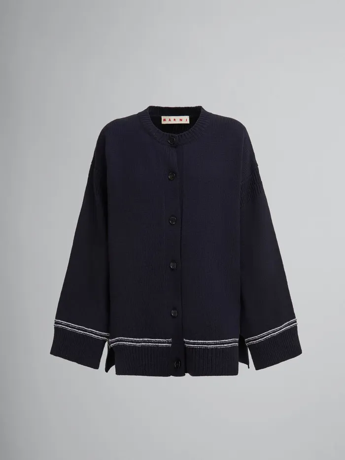 Navy Wool Cardigan With Maxi Logo Women Marni Knitwear