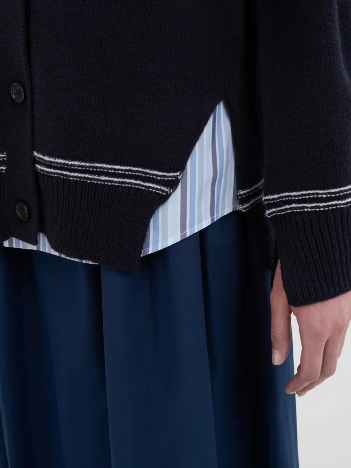 Navy Wool Cardigan With Maxi Logo Women Marni Knitwear