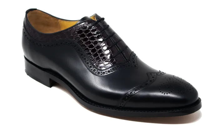 Nicholas 8211 Black Calf Burg Alligator Mens Barker Shoes Brogues