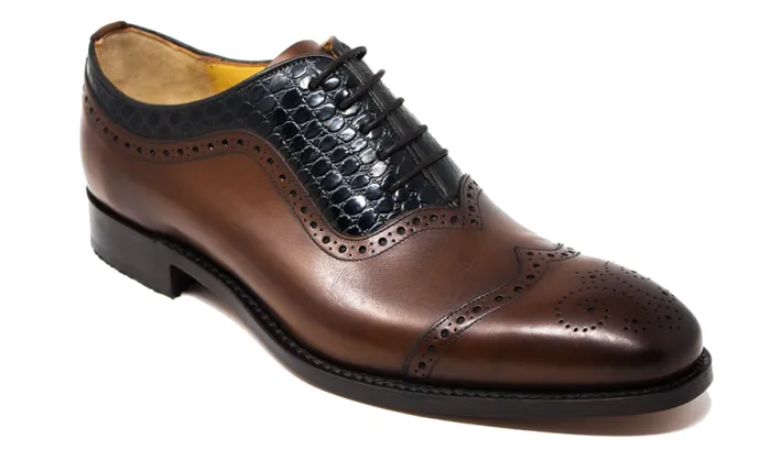 Nicholas 8211 Walnut Calf Navy Alligator Mens Barker Shoes Brogues