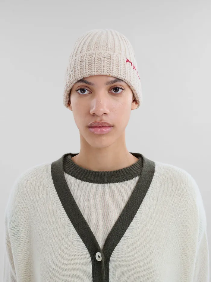 Oat Shetland Wool Beanie With Marni Mending Women Marni Hats