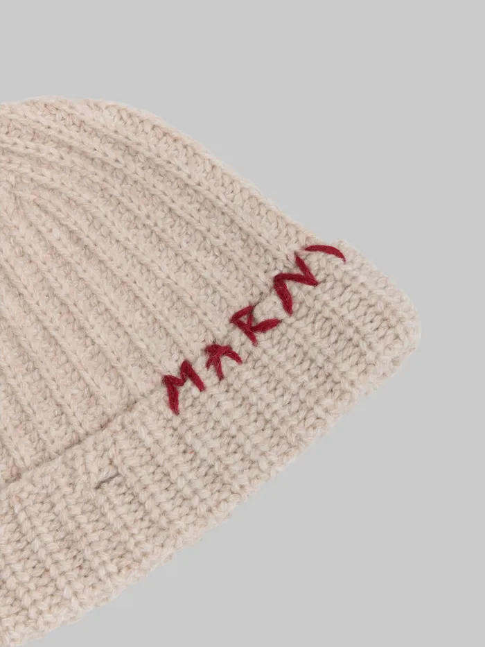 Oat Shetland Wool Beanie With Marni Mending Women Marni Hats