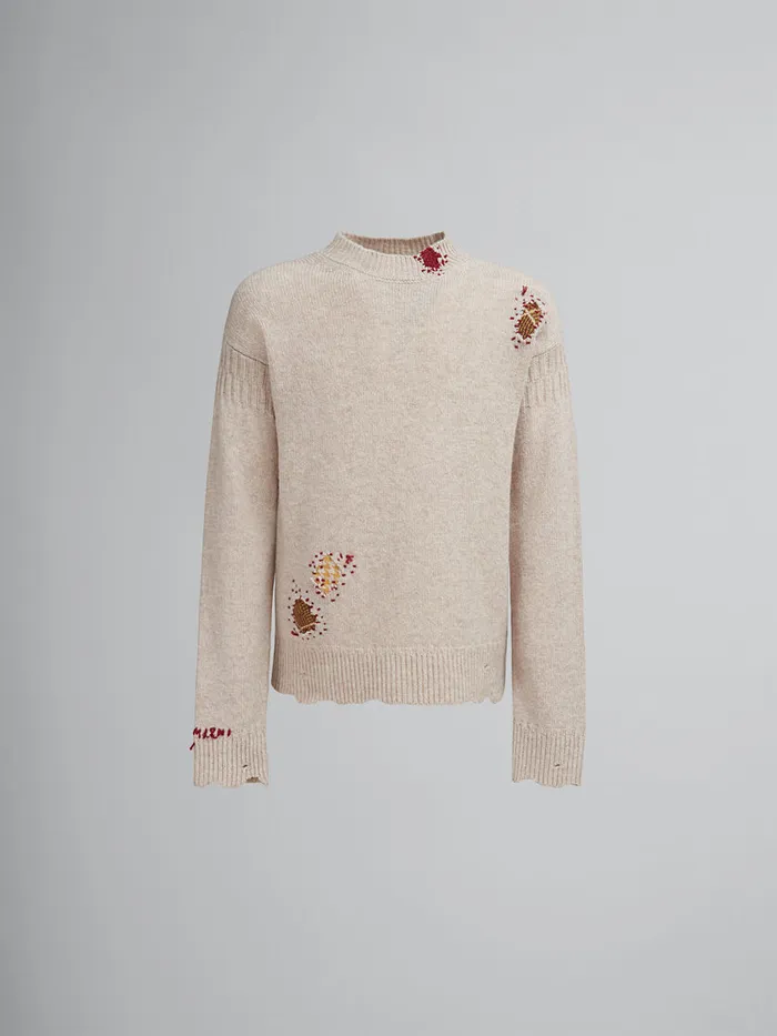 Oat Shetland Wool Jumper With Marni Mending Embroidery Men Marni Knitwear