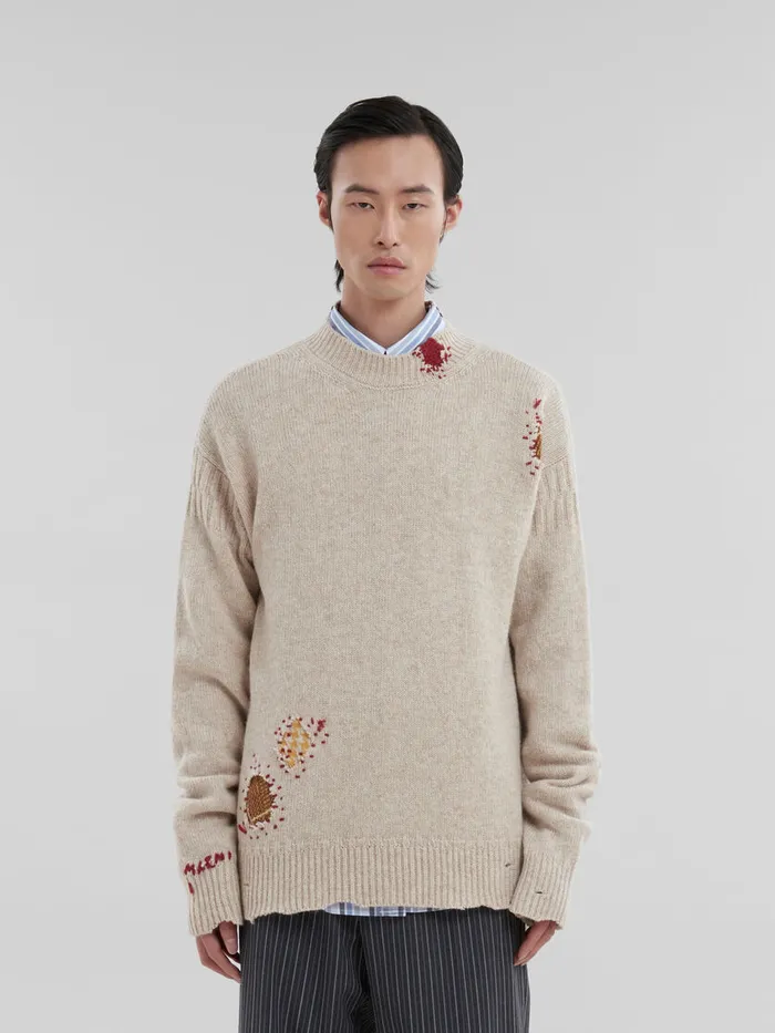 Oat Shetland Wool Jumper With Marni Mending Embroidery Men Marni Knitwear