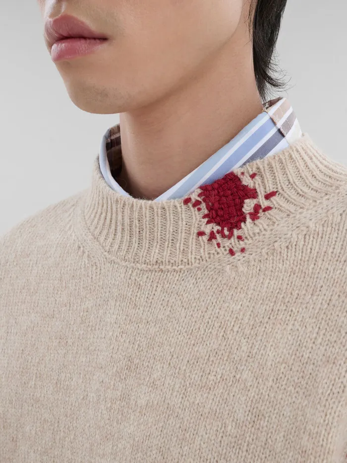 Oat Shetland Wool Jumper With Marni Mending Embroidery Men Marni Knitwear