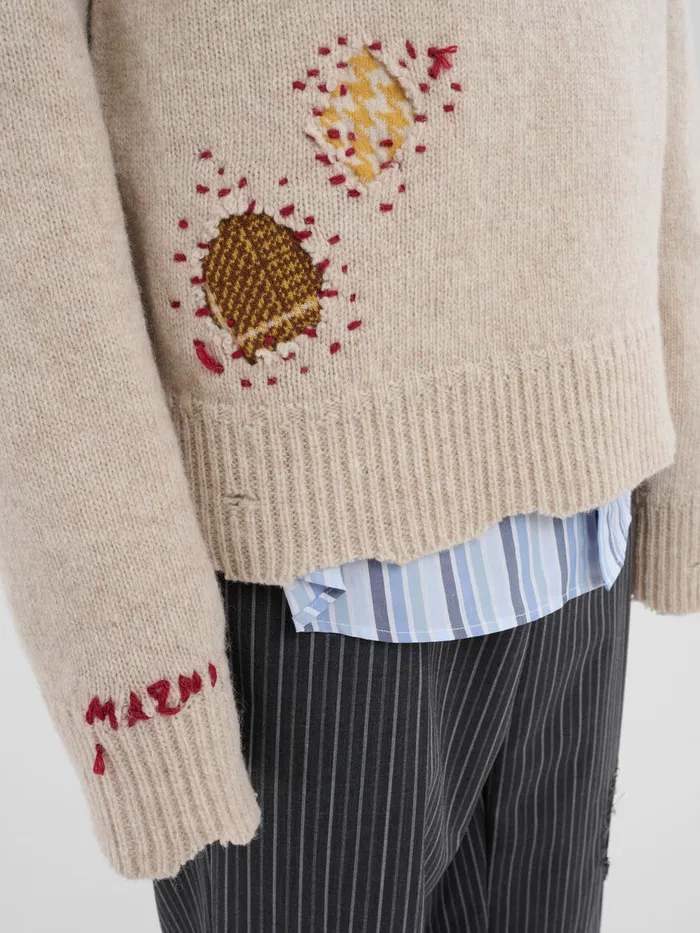 Oat Shetland Wool Jumper With Marni Mending Embroidery Men Marni Knitwear