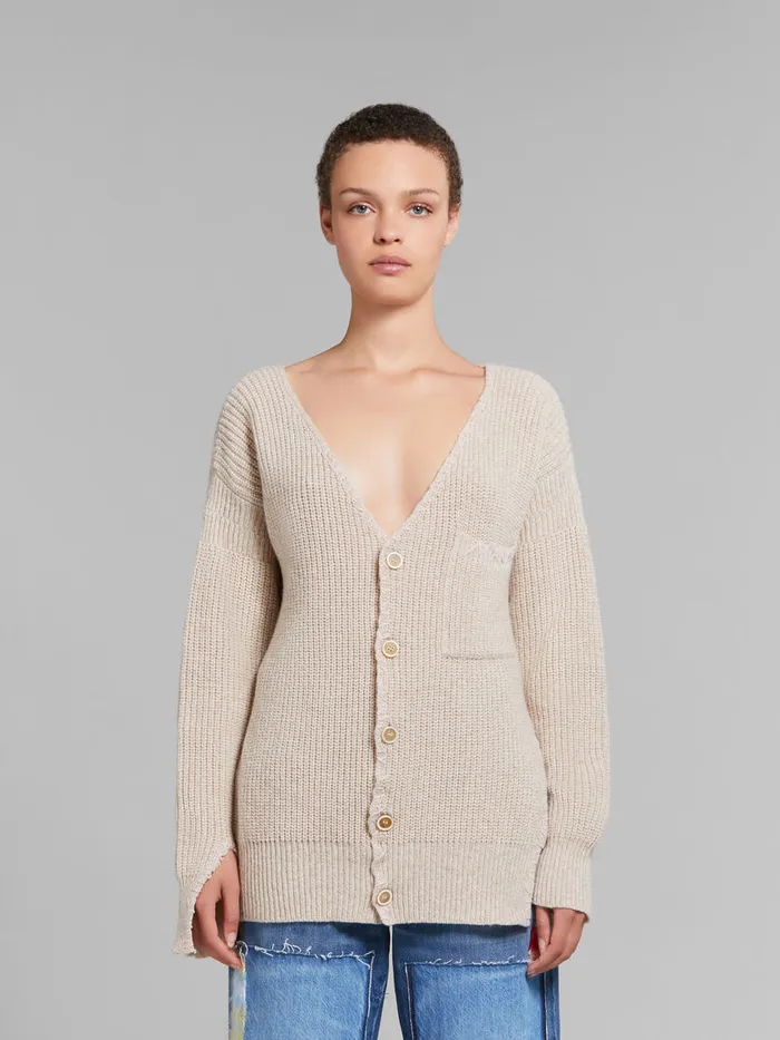 Oat Wool Cardigan With Marni Mending Women Marni Knitwear