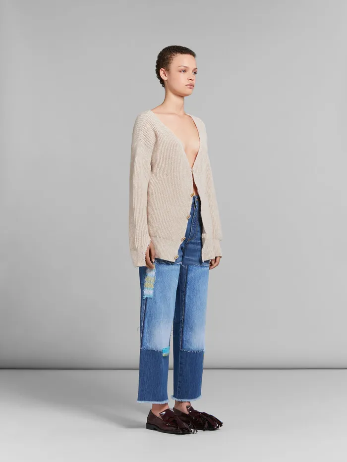Oat Wool Cardigan With Marni Mending Women Marni Knitwear