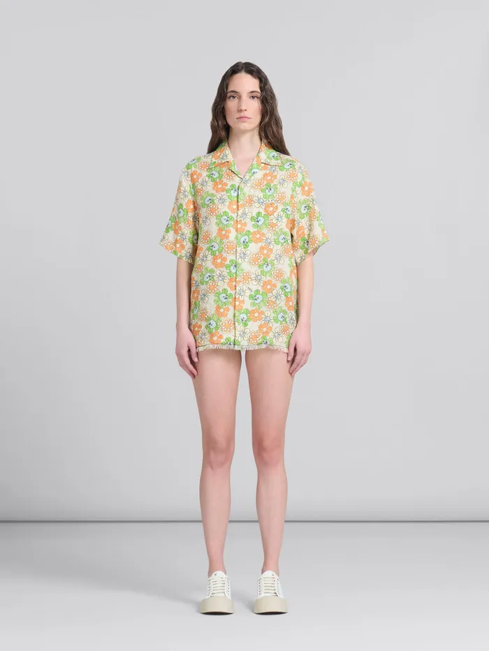 Orange And Green Printed Linen Shirt Women Marni Tops and TShirts