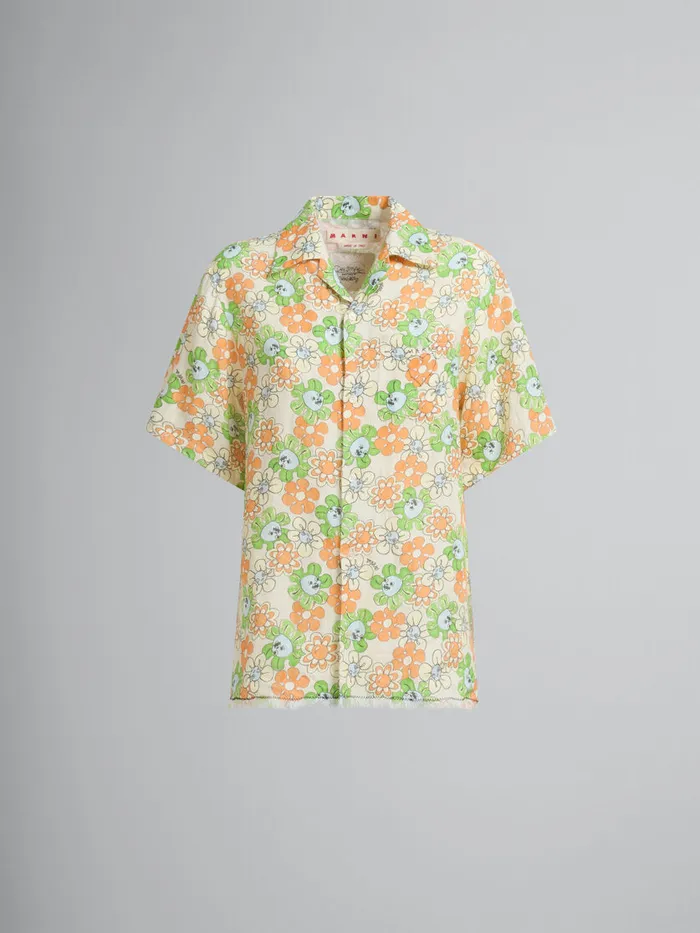 Orange And Green Printed Linen Shirt Women Marni Tops and TShirts