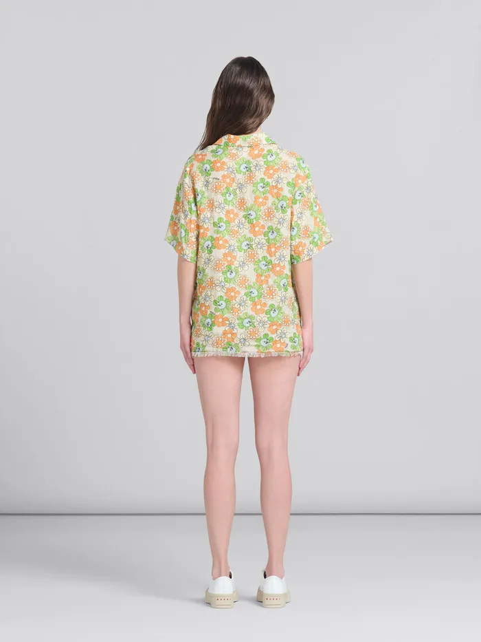 Orange And Green Printed Linen Shirt Women Marni Tops and TShirts