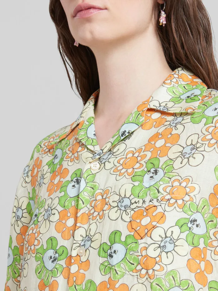 Orange And Green Printed Linen Shirt Women Marni Tops and TShirts
