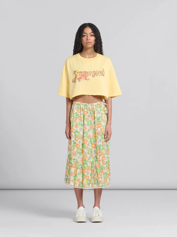 Orange And Green Printed Linen Skirt With Flounce Women Marni Skirts