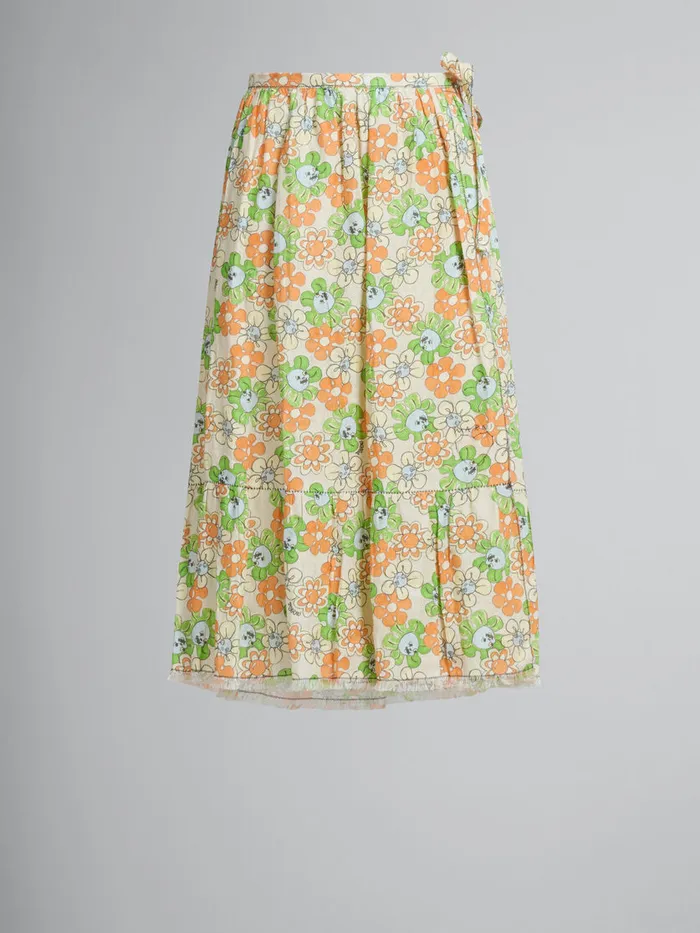 Orange And Green Printed Linen Skirt With Flounce Women Marni Skirts