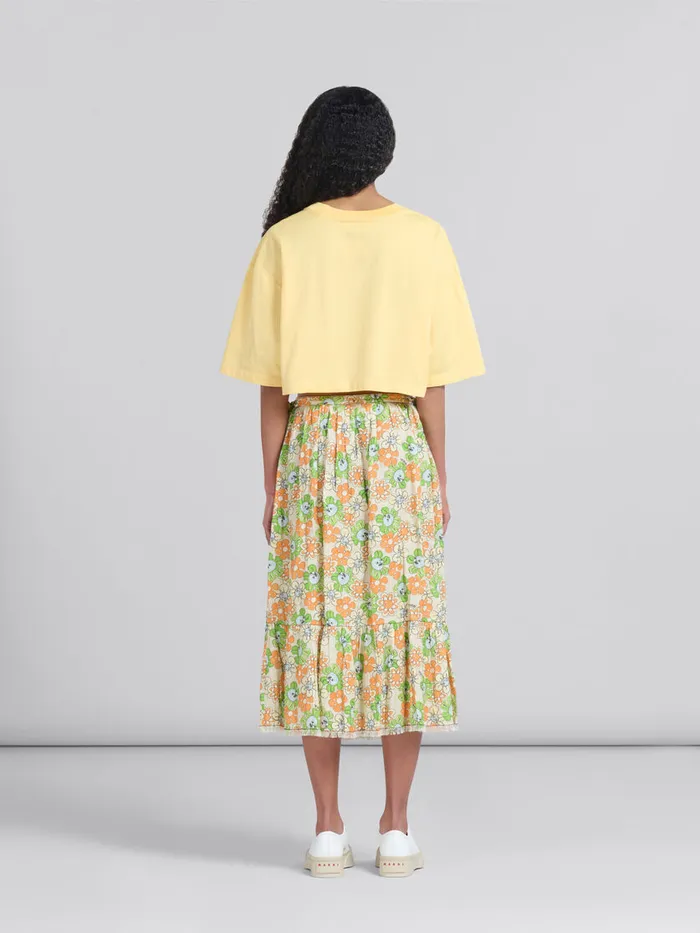 Orange And Green Printed Linen Skirt With Flounce Women Marni Skirts