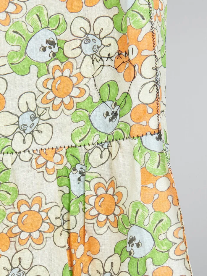 Orange And Green Printed Linen Skirt With Flounce Women Marni Skirts