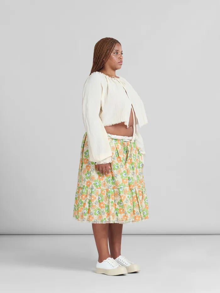 Orange And Green Printed Linen Skirt With Flounce Women Marni Skirts