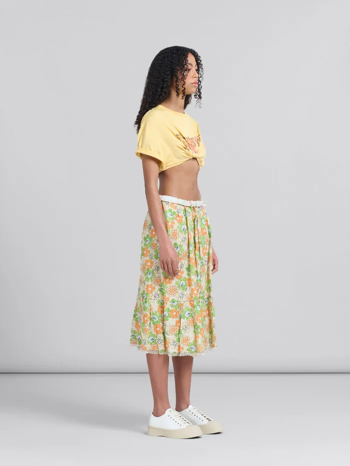 Orange And Green Printed Linen Skirt With Flounce Women Marni Skirts