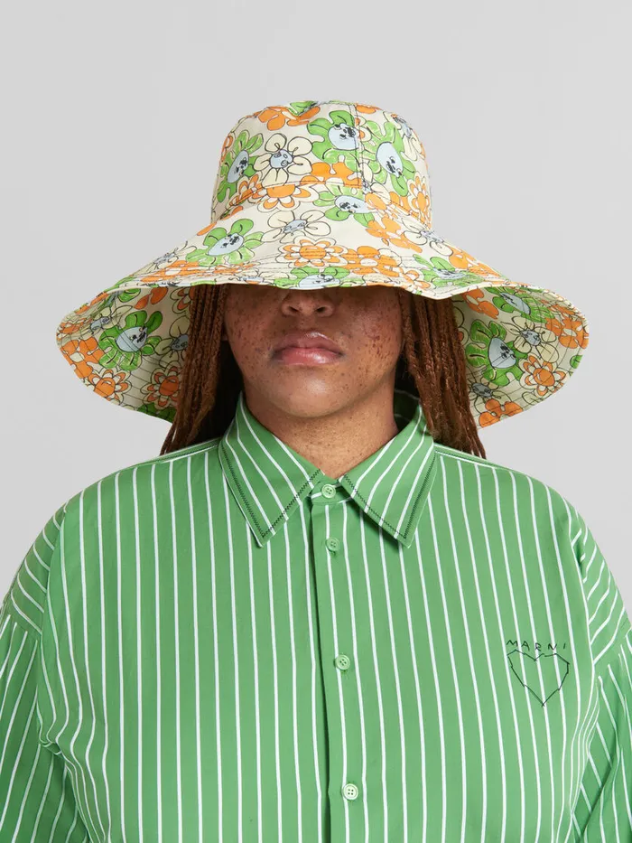 Orange And Green Printed Organic Gabardine Hat Women Marni Hats