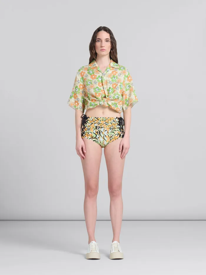 Orange And Green Printed Organic Poplin Hot Pants Women Marni Pants