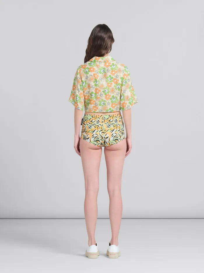 Orange And Green Printed Organic Poplin Hot Pants Women Marni Pants
