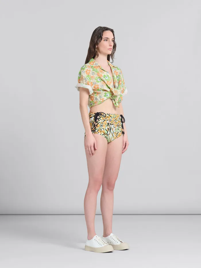 Orange And Green Printed Organic Poplin Hot Pants Women Marni Pants