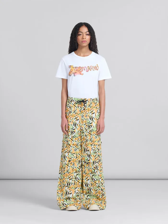 Orange And Green Printed Organic Poplin Hybrid Cargo Pants Women Marni Pants