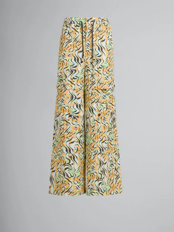 Orange And Green Printed Organic Poplin Hybrid Cargo Pants Women Marni Pants