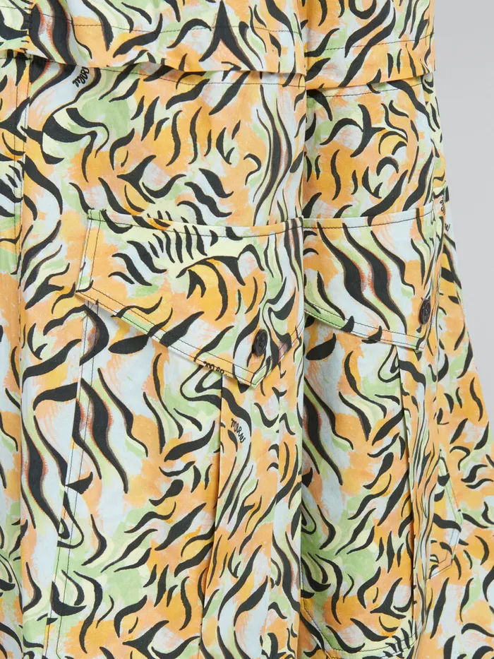 Orange And Green Printed Organic Poplin Hybrid Cargo Pants Women Marni Pants