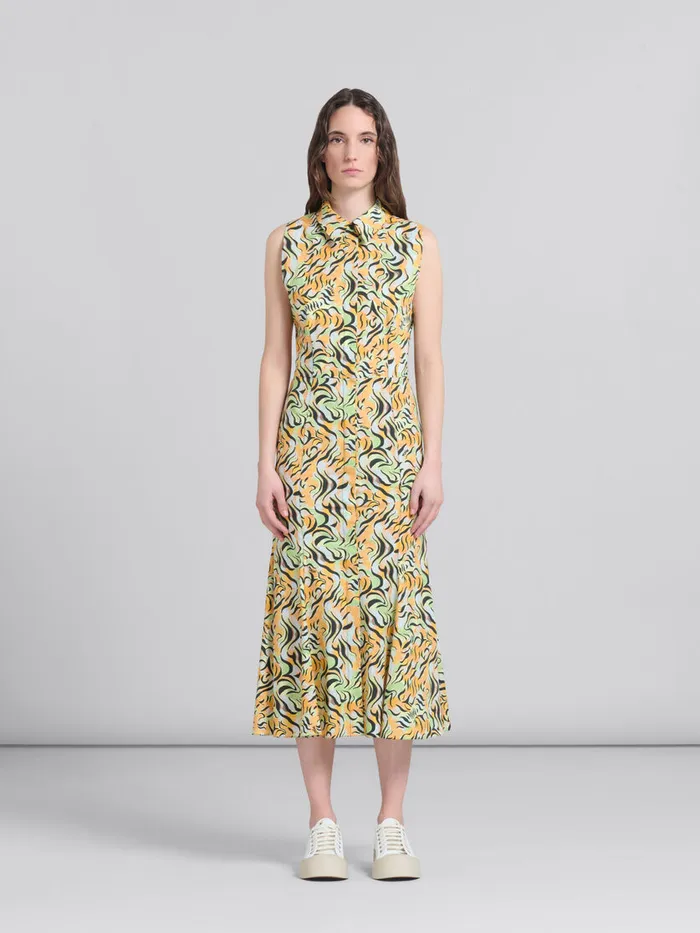 Orange And Green Printed Organic Poplin Mermaid Dress Women Marni Dresses