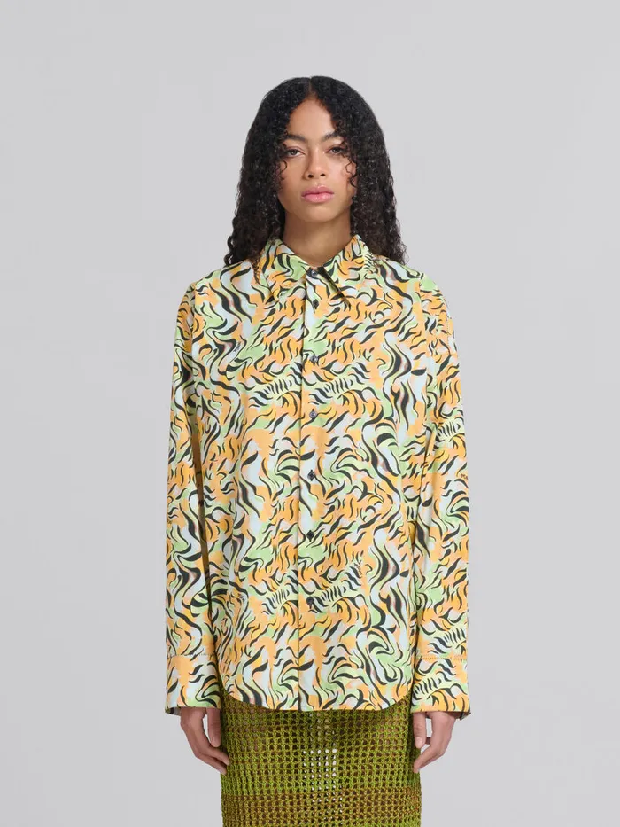 Orange And Green Printed Organic Poplin Shirt Women Marni Tops and TShirts